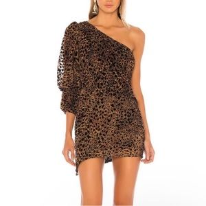 Camila Coelho Pilar Brown Leopard Animal NWT Print One Shoulder Mini Dress Sz XS